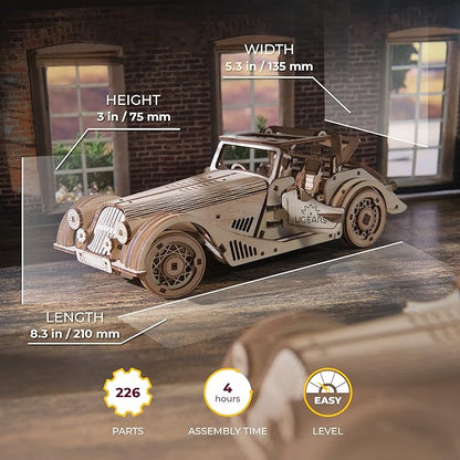 UGEARS Sports Car Rapid Mouse 3D Wooden Puzzles for Adults - Wooden Model Kits for Adults Hobbies for Men Wood Mechanical Model Wooden Cars to Build Engine Puzzle Brain Teaser Hobby Set