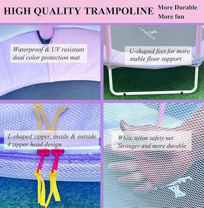 LANGXUN 60" Trampoline for Kids, 5ft Toddler Mini 6-in-1 Trampoline Indoor Outdoor with Swing, Basketball Hoop, Dart Board, Rings, Christmas Toys Birthday Gifts for Girls Boys