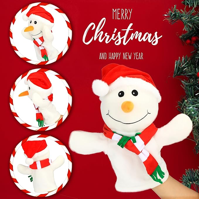Hopearl Plush Christmas Snowman Hand Puppet with Open Movable Mouth for Imaginative Play, Role Play, Interactive Toy for Storytelling Teaching Puppet Theater, Gifts for Kids Boys Girls, White, 17''