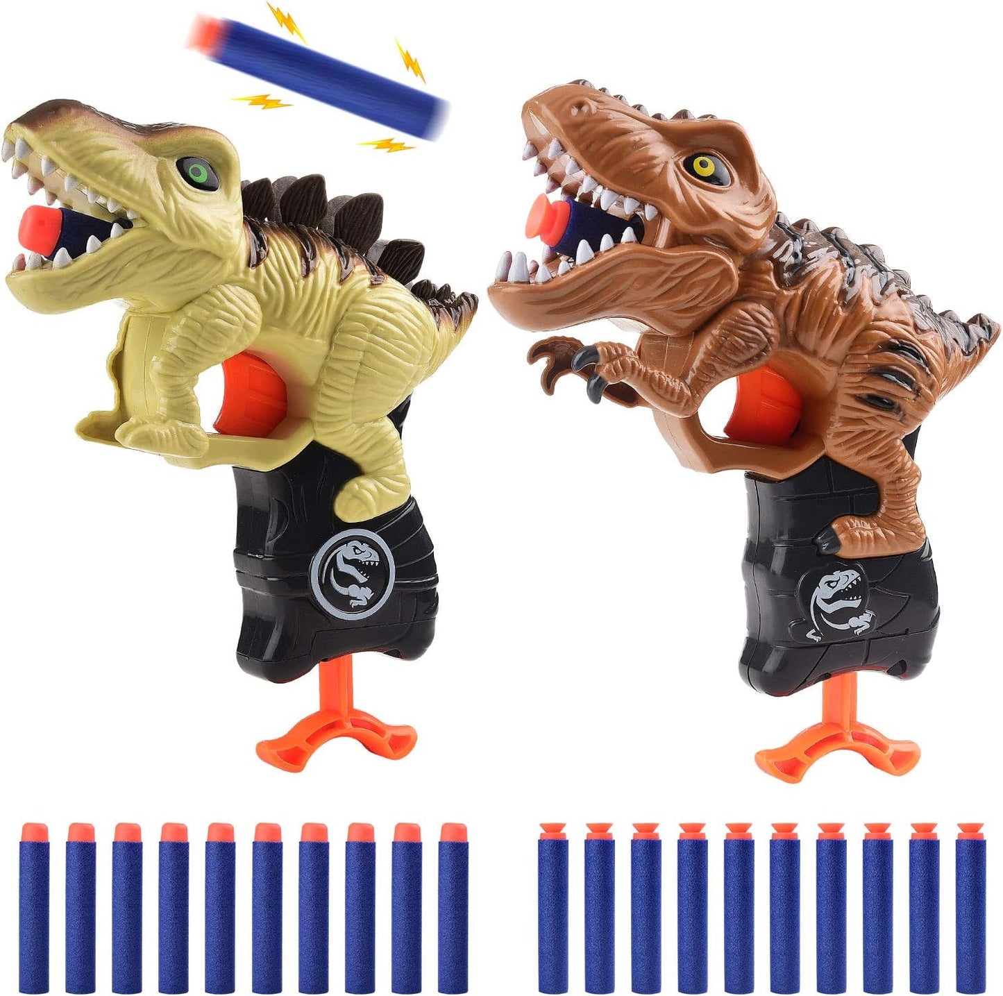2 Pack Dinosaur Gun Toys for Toddlers Boys 3 4 5 6 7 Year Old Birthday Gifts Valentines Easter Christmas Stocking Stuffers, Small Dino Blaster Shooting Game with Soft Foam Darts Compatible with Nerf