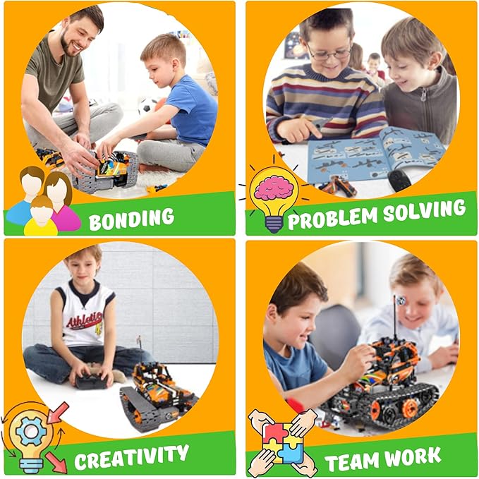 Kididdo Remote Control Car Building Toys for Boys Age 8-12 Fun STEM Robot Kit Cool Birthday Gifts for 8 to 14 Years Old Boys 3-in-1 Building Blocks RC Cars Kit to Build a Robot or Car
