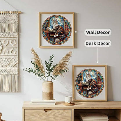 Wooden Puzzles Adults, Maine Cat Library Wooden Puzzles 100 Pieces, Unique Animal Shaped Wood Challenging Jigsaw Puzzles Gifts for Adults, 8.5x8.5in