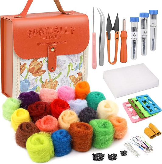 Mayboos Needle Felting Kit, Wool Roving 20 Colors Set, Wool Felting Tool Starter Kit Felt Molds with Portable Storage Box for DIY Craft Home Decoration