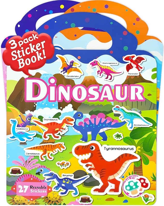 Benresive Reusable Sticker Book for Toddlers 2-4 Years, 3 Sets Travel Stickers for Kids, Waterproof Sticker Books for Toddlers 1-3, Crafts Activities for Todddlers 1-3 2-4 3-5