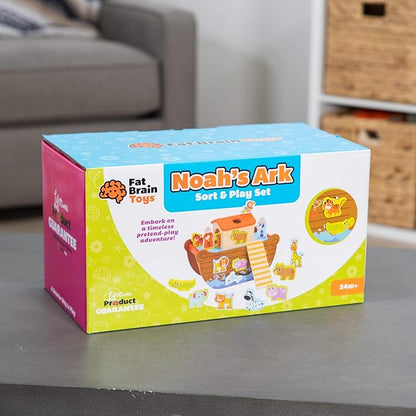 Fat Brain Toys Noah's Ark Sort & Play Set - Wooden Shape-Matching Preschool Toy