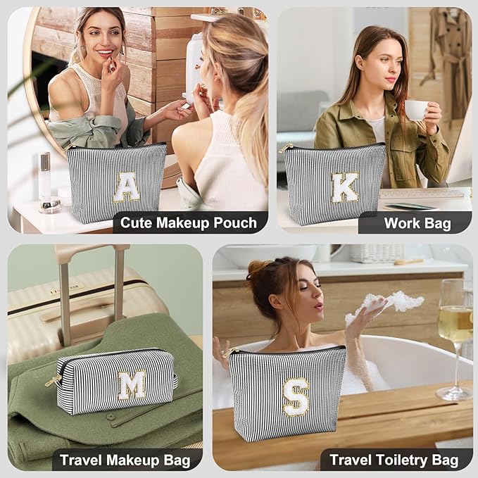 YOOLIFE Stocking Stuffers For Teen Girls Christmas Gifts For Teenage Girls Initial Makeup Bag | Cosmetic Travel Toiletry Bag | 9 10 11 12 13 14 15 Years Old | Teen Girl Gifts Trendy Stuff Black D