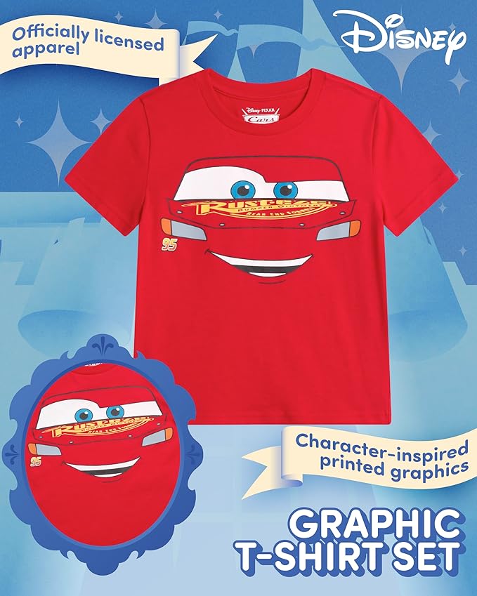 Disney Cars Toy Story Boys Shirts - 2 Pack Lightning McQueen Buzz Lightyear Short Sleeve Boys Tees for Toddler and Little Boy