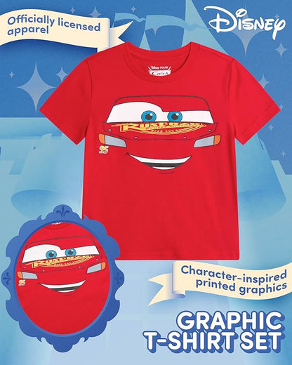 Disney Cars Toy Story Boys Shirts - 2 Pack Lightning McQueen Buzz Lightyear Short Sleeve Boys Tees for Toddler and Little Boy