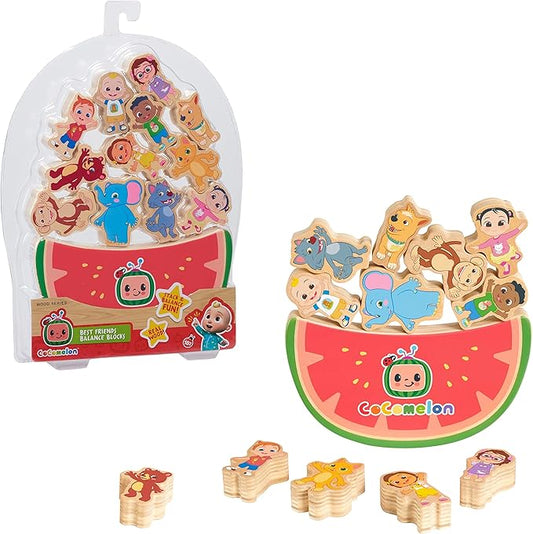 Just Play CoComelon Best Friends Wooden Balance Blocks, Recycled Wood, Kids Toys for Ages 18 Month