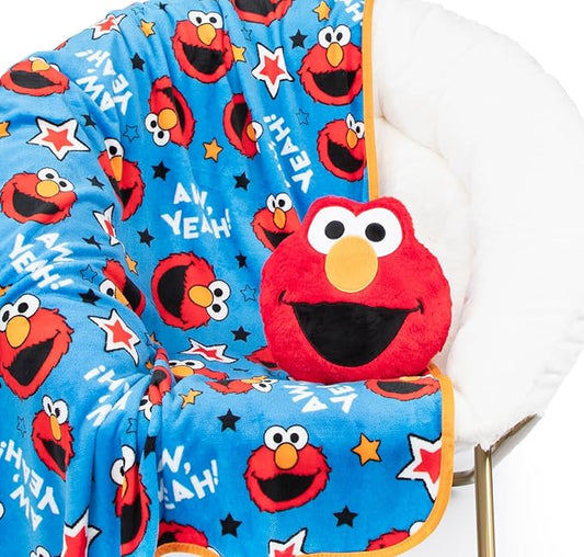 Jay Franco Sesame Street Elmo Plush Pillow and 40" Inch x 50" Inch Throw Blanket - Kids Super Soft 2 Piece Nogginz Set (Official Sesame Street Product)