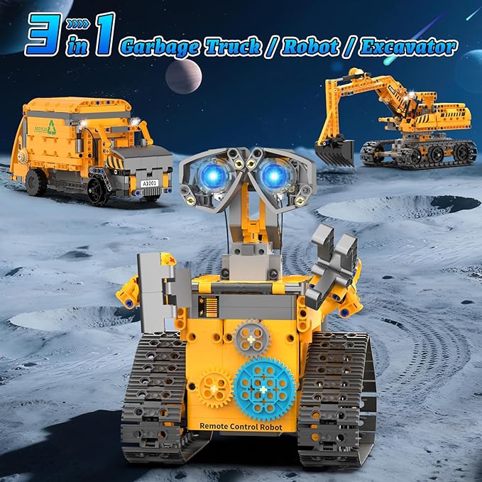 Robot Building Kit Toys for Boys Age 8-12 with 700 Pcs, 3 in 1 Robotics Excavator Garbage Truck with App & Remote Control, Coding Robot Building Set, for 8-14 Years Old Boys