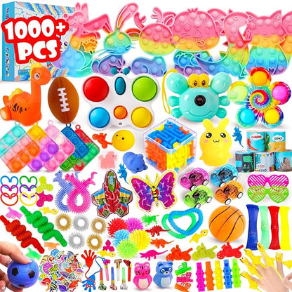 1000Pcs Fidget Toys Pack, Bulk Party Favors for Kids, Stocking Stuffers, Treasure Box Chest, Birthday Party, Classroom Carnival Prizes, Pinata Stuffers, Goodie Bag Stuffers, Stress Relief, Sensory Toy