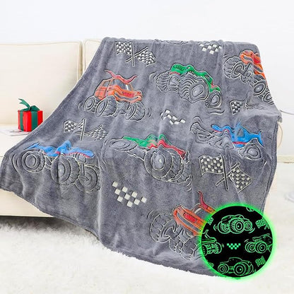 Truck Gifts for Kids Boys - Glow in The Dark Blanket for Sofa Couch Bed Birthday Christmas Easter