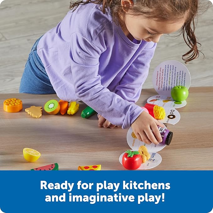 Learning Resources A to Z Mini Foods, Pretend Play Kitchen Accessories for Kids, Toddler Montessori, Fine Motor Skills, Gifts for Kids
