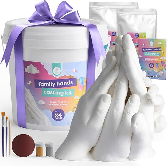 chuckle XL Family Hand Casting Kit - Extra Large 3D Hand Mold Kit for Up to 4 Hands - Plaster Casting Keepsake for Parents, Grandparents, and Memorial Gifts