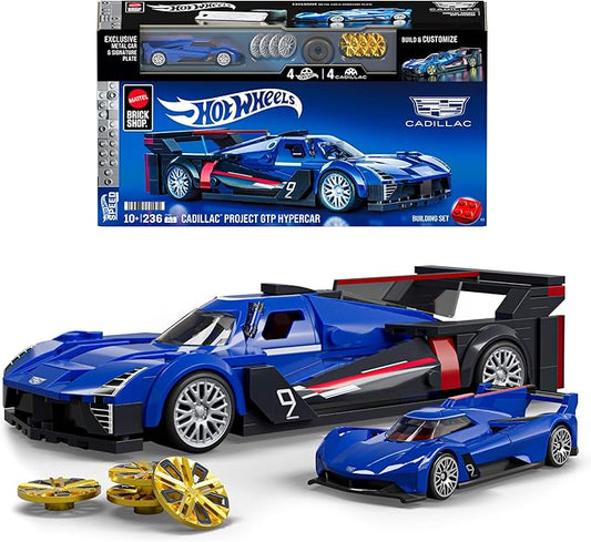 Mattel Brick Shop Hot Wheels Speed Series Building Set, Cadillac Project GTP Hypercar with 236 Pieces, Realistic Details and Custom Decals, Adult Collectors and Kids Ages 10+
