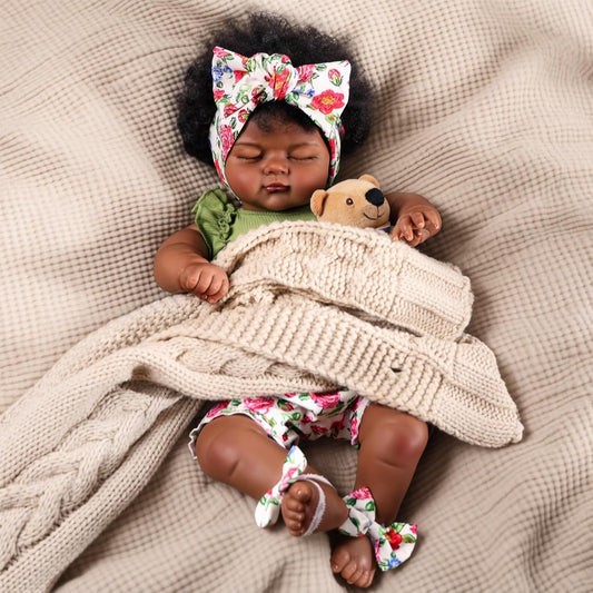 BABESIDE Lifelike Reborn Baby Dolls Black - 17-Inch Baby-Soft Body & Curls Realistic-Newborn Baby Doll African American Real Life Baby Dolls Cloth Body Box for Kids 3 4 5 6 7 + Years Old