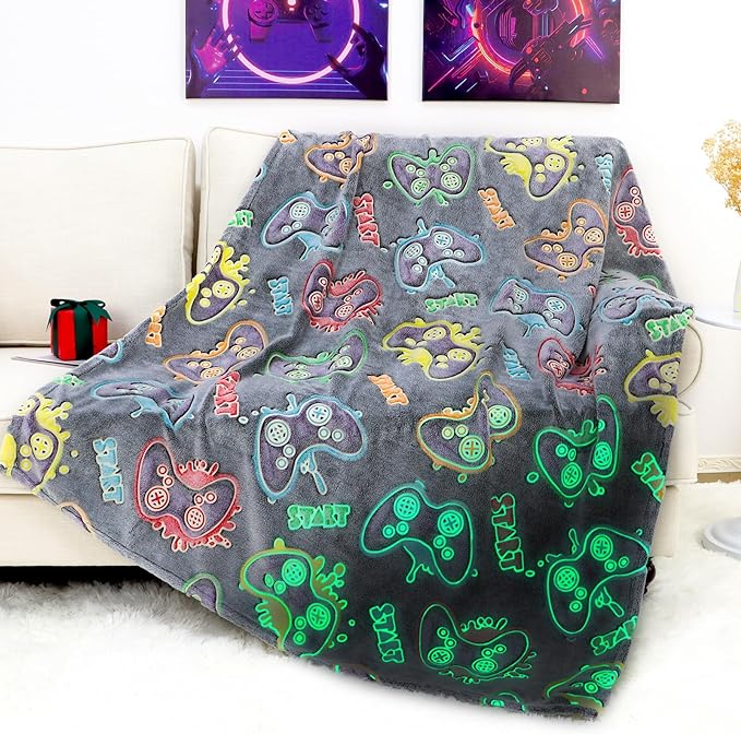 Gamer Gifts for Teen Boys Kids Gaming Controller Toys - Glow in The Dark Blanket Gamepad Gifts for 2 4 6 8 10 11 Year Old Boys - Game Room Decor for Men Son Boyfriend Birthday Christmas 50"x60"