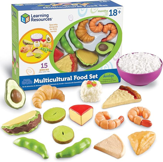 Learning Resources New Sprouts Multicultural Play Food Set - 15 Pieces, Ages 18+ Months, Preschool Kitchen Toys for Toddlers