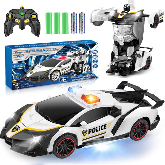 YOTOY Remote Control Car Toy for Kids 4 5 6 7 8, Transform Police RC Cars Toy, Robot Car, Birthday Gift for Kids Toys Age 4 5 6 Years Old Boys and Girls