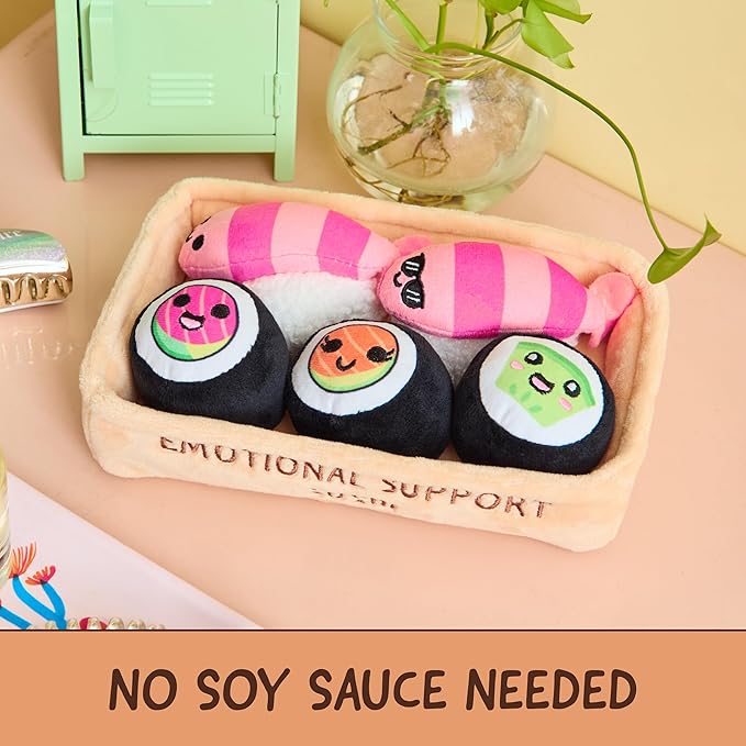 Emotional Support Sushi by Relatable - Cuddly Stuffed Animals and Toys, Squishy Toys and Plushies, Great Gift Ideas for Loved Ones of All Ages - Includes 5 Plushies with Carrying Basket