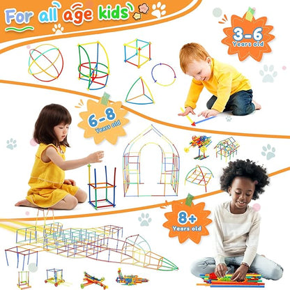 Ggiibro Straw Constructor Toys STEM Building Toys 1200Pcs Toys Aged for 3 4 5 6 7 8+ Interlocking Plastic Toys Engineering Toys Thin Tube Blocks Toy Educational Toy Kit for Classroom Kids Toys Set