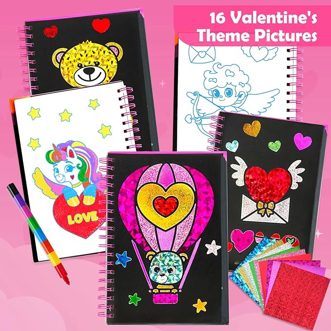 FUNNYB&G Foil Art Craft Activity for Kids - Gift for Girls Boys Crafts for Kids Fun Art Supplies DIY Creative Travel Toy, Birthday Gift Party Favor Toys for Girls 4 5 6 7 8 9 Years Old(Valentine's)