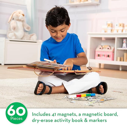 Melissa & Doug Natural Play: Play, Draw, Create Dinosaurs, Drawing Activity Set & Magnet Kit - Reusable Mess-Free Travel Activity Toy for Ages 3+(41 Magnets, 5 Dry-Erase Markers)