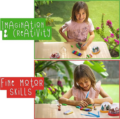 Make Your Own Holiday Water Globe Kit – 3X DIY Snow Globe Making Kit w/ 3 Figures, 10 Packs of Modeling Clay for Sculpting, Crafts for Girls Ages 4-6, Arts and Crafts for Kids Ages 4-6-8-12