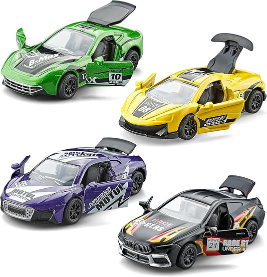 KIDAMI Pull Back Cars for Kids, Mini Vehicles with Door Openable, Die Cast Metal Toy Cars Pack Playset for Boys Girls Toddlers