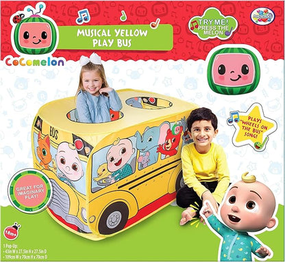Sunny Days Entertainment Musical Yellow School Bus Pop Up Tent - CoComelon, (320780)