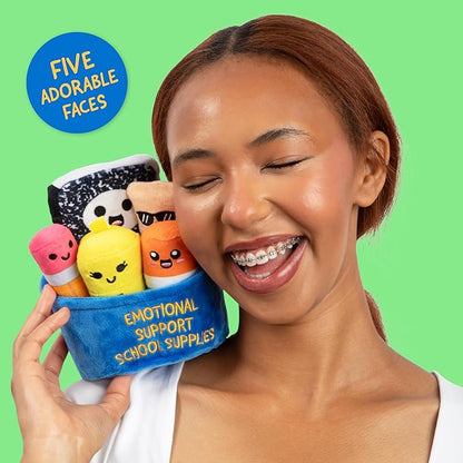 Emotional Support School Supplies Plush by Relatable - Cute Stuffed Animals and Squishy Toys, Fun Gift Ideas for All Ages, and Your Favorite Teacher - Includes 5 Plushies with Carrying Basket
