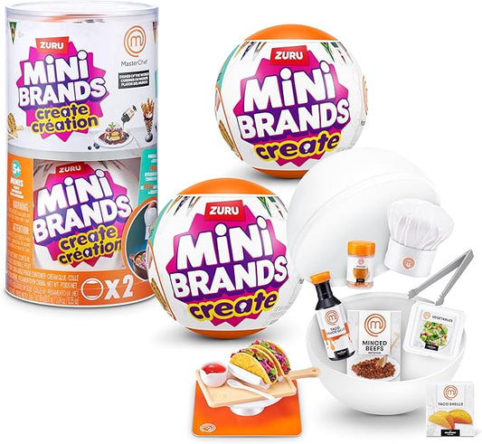 Mini Brands Create MasterChef Series 2 by ZURU (2 Pack) – Real Mini Dishes with Ingredients, UV LED Tool & Recipe Card | DIY Toy Capsule Non-Edible Collectible for Kids, Teens, and Adults.