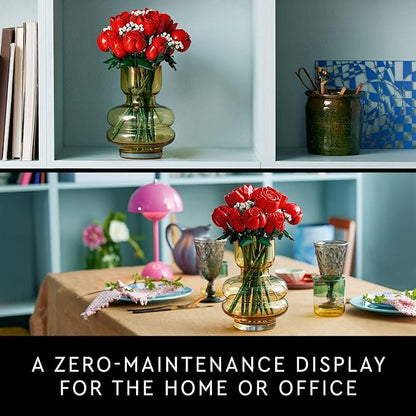 LEGO Botanicals Bouquet of Roses Artificial Flowers - Fake Red Roses Building Set for Adults, Ages 18+ - Gifts for Valentines Day for Her - Home Decor for Table Display - 10328