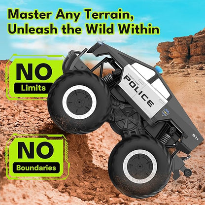GoBang 1:16 Amphibious Cyber Police Car Monster Truck Toys Remote Control Car Waterproof Rc Cars 4WD All Terrain Off-Road Trucks for 6 7 8 9 10 11 12 Year Old Boys Girls Gifts Presents