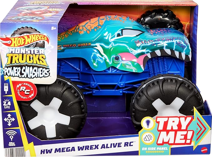 Hot Wheels Monster Trucks 1:15 Scale Mega-Wrex Alive Battery-Powered RC Vehicle with Lights & Sounds