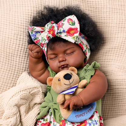 BABESIDE Lifelike Reborn Baby Dolls Black - 17-Inch Baby-Soft Body & Curls Realistic-Newborn Baby Doll African American Real Life Baby Dolls Cloth Body Box for Kids 3 4 5 6 7 + Years Old