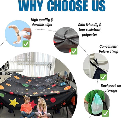 Magic Fort Building Kit for Kids - Large Lightweight Blanket Fort Making Kit Clips with CPC Certification - Portable Playhouse Play Tent Fort - Indoor/Outdoor Girls/Boys Toys Ages 4-5 6 7 8-12