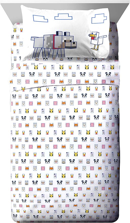 Jay Franco Minecraft Animal Patch 5 Piece Twin Bed Set - Includes Comforter & Sheet Set Bedding - Super Soft Fade Resistant Microfiber (Official Minecraft Product)