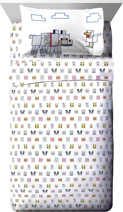 Jay Franco Minecraft Animal Patch 5 Piece Twin Bed Set - Includes Comforter & Sheet Set Bedding - Super Soft Fade Resistant Microfiber (Official Minecraft Product)