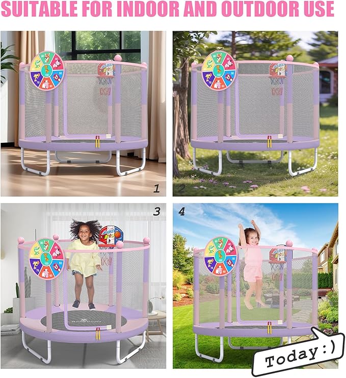 LANGXUN 60" Trampoline for Kids, 5ft Toddler Mini 6-in-1 Trampoline Indoor Outdoor with Swing, Basketball Hoop, Dart Board, Rings, Christmas Toys Birthday Gifts for Girls Boys