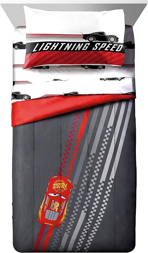 Jay Franco Disney Pixar Cars Race Ready 5 Piece Twin Bed Set - Includes Comforter & Sheet Set - Bedding Features Lightning McQueen - Super Soft Fade Resistant Microfiber Official Disney Pixar Product