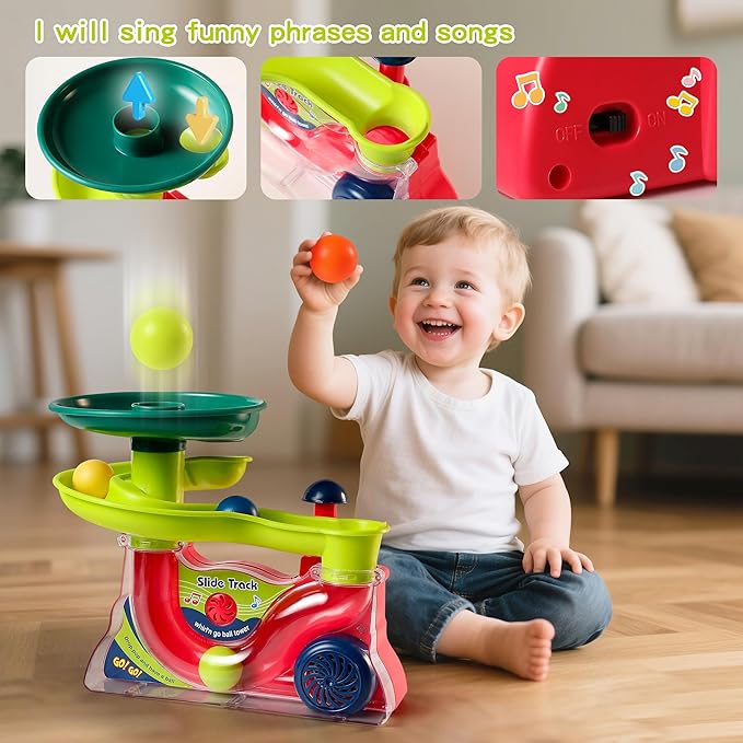 Busy Ball Popper Toy for Babies 9+ Months - 5 Balls with Popping Action & Fun Music, Cause and Effect Ball Drop Toy, Perfect Baby Shower Birthday Gift, Indoor Travel Play