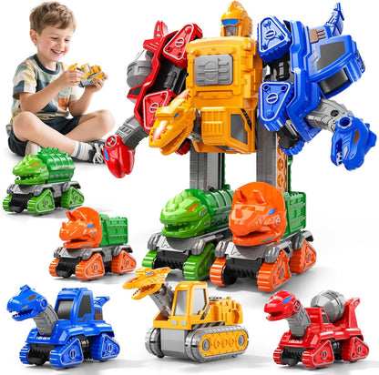 Transforming Robot Toys Set Construction Trucks, Dinosaur Vehicles 5 in 1 Transform Robot For Kids Ages 5-7, Educational STEM Building Toy Cars, Christmas Birthday Gifts for Boys 3 4 5 6 7 8 Years Old