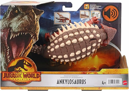 Mattel Jurassic World Dominion Roar Strikers Dinosaur Action Figure with Roaring Sound & Attack Action, Ankylosaurus Dino Toy Includes Digital Play