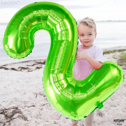 KatchOn, Light Green 2 Balloon Number - 40 Inch | Green Number 2 Balloon for Two Rex Birthday Decorations Boy | Green Two Balloon | 2 Year for Dinosaur Party Decorations 2 Year Old Boy
