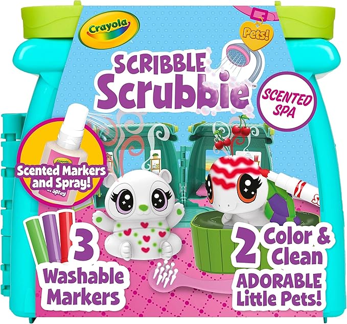 Crayola Scribble Scrubbie Pets Scented Spa, Animal Toy Playset, Includes Washable & Scented Markers, Gifts for Girls & Boys, Ages 3+
