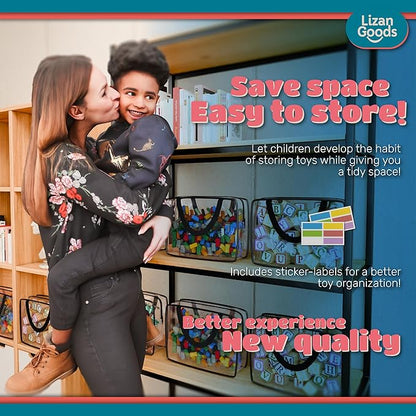 8 Pack Clear Toy Storage Bags with Zipper + 10 Pack mesh zipper pouch bags – Large Organizer Bag for Kids’ Toys, Blocks, Little People, Clay Sets, and More – PVC Zippered Case for Easy Organization