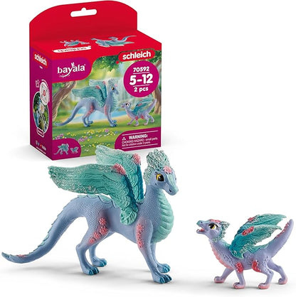 Schleich Bayala - 2 PC Flower Dragon and Baby Toy Set for Girls and Boys - Durable Fantasy Fairy Animal Figurines - Cute Pink and Blue Dragon Figures - Fun Wyvern Playset for Kids Ages 5+ - 70592
