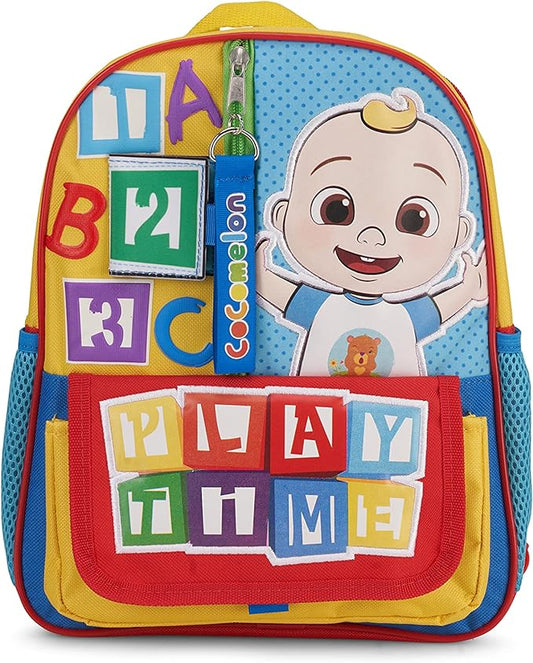 AI ACCESSORY INNOVATIONS Cocomelon JJ's Playtime Interactive Mini Backpack for Boys and Girls, Pre school Schoolbag with Padded Back and Adjustable Straps, Versatile 12 inch